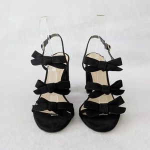 J.Crew Collection Black Strappy Suede Bow Ankle Strap Sandals Womens Sz 7